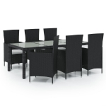 Set da Pranzo da Giardino 7 pz con Cuscini in Polyrattan Nero