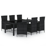 Set Mobili da Giardino 7 pz con Cuscini in Polyrattan Nero