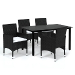 Set da Pranzo per Giardino 5 pz con Cuscini in Polyrattan Nero