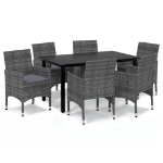 Set da Pranzo per Giardino 7 pz con Cuscini Polyrattan Grigio