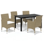 Set Pranzo da Giardino 5 pz con Cuscini in Polyrattan Beige