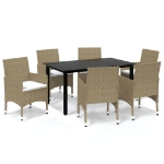 Set da Pranzo da Giardino 7 pz con Cuscini in Polyrattan Beige