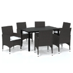 Set da Pranzo per Giardino 7 pz con Cuscini Polyrattan Marrone