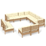 Set Divani da Giardino 11 pz con Cuscini Miele Legno di Pino