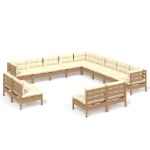 Set Divani da Giardino 13 pz con Cuscini Miele Legno di Pino