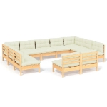 Set Divani da Giardino 11 pz con Cuscini Crema Massello di Pino