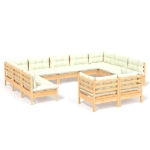 Set Divani da Giardino 11 pz con Cuscini Crema Massello di Pino