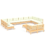 Set Divani da Giardino 13 pz con Cuscini Crema Massello di Pino