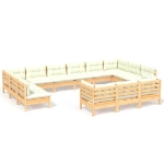 Set Divani da Giardino 13 pz con Cuscini Crema Massello di Pino