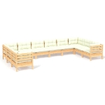 Set Divani da Giardino 10 pz con Cuscini Crema Massello di Pino