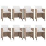 Set da Pranzo da Giardino 9 pz con Cuscini in Polyrattan Beige