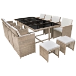 Set da Pranzo da Giardino 13 pz con Cuscini in Polyrattan Beige