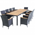 Set da Pranzo da Giardino 11 pz con Cuscini in Polyrattan Nero