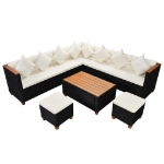 Set Divani da Giardino 7 pz con Cuscini in Polyrattan Nero