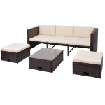 Set Divani da Giardino 4 pz con Cuscini in Polyrattan Marrone