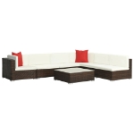 Set Divani da Giardino 7 pz con Cuscini in Polyrattan Marrone