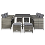 Set da Pranzo da Giardino 11 pz con Cuscini Polyrattan Grigio