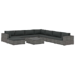 Set Divani da Giardino 9 pz con Cuscini in Polyrattan Grigio