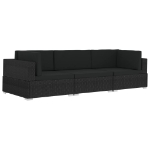 Set Divani da Giardino 3 pz con Cuscini in Polyrattan Nero