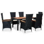 Set da Pranzo da Giardino 7 pz in Polyrattan e Acacia Nero