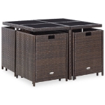 Set da Pranzo da Giardino 9 pz con Cuscini Polyrattan Marrone