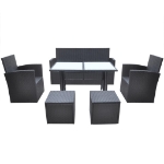 Set da Pranzo da Giardino 6 pz con Cuscini in Polyrattan Nero