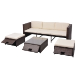 Set Divani da Giardino 4 pz con Cuscini in Polyrattan Marrone