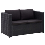 Set Divani da Giardino 3 pz con Cuscini in Polyrattan Nero