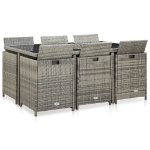 Set da Pranzo da Giardino 11 pz con Cuscini Polyrattan Grigio