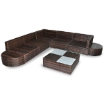 Set Divani da Giardino 8 pz con Cuscini in Polyrattan Marrone