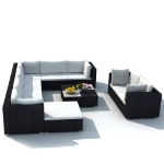 Set Divani da Giardino 10 pz con Cuscini in Polyrattan Nero