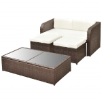 Set Divani da Giardino 4 pz con Cuscini in Polyrattan Marrone