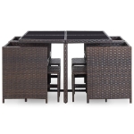 Set da Pranzo da Giardino 9 pz con Cuscini Polyrattan Marrone