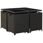 Set da Pranzo da Giardino 9 pz con Cuscini in Polyrattan Nero