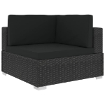 Set Divani da Giardino 3 pz con Cuscini in Polyrattan Nero