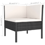 Set Divani da Giardino 3 pz con Cuscini in Polyrattan Nero