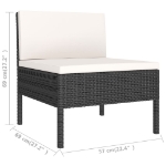 Set Divani da Giardino 3 pz con Cuscini in Polyrattan Nero