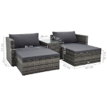 Set Divani da Giardino 5 pz con Cuscini in Polyrattan Grigio