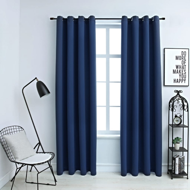 Tende Oscuranti con Anelli in Metallo 2 pz Blu 140x245 cm