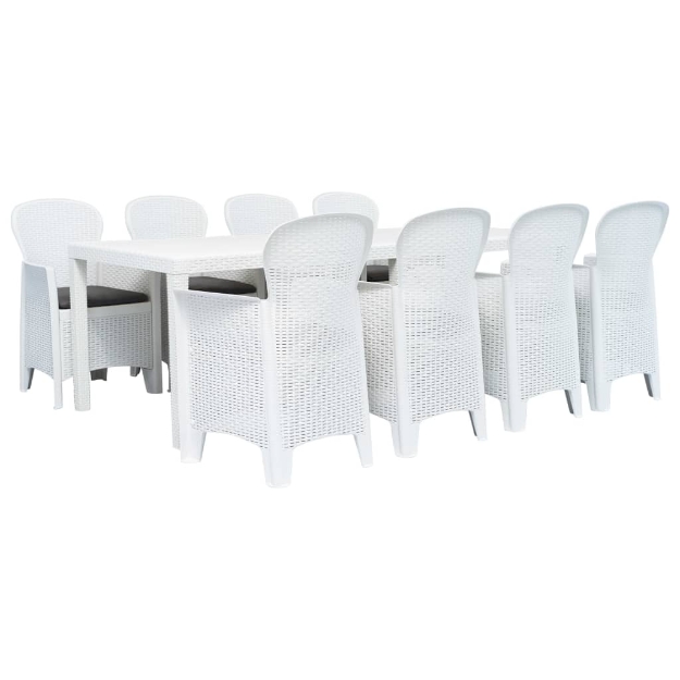 Set Pranzo da Giardino 9 pz in Plastica Stile Rattan Bianco