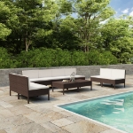 Set Divani da Giardino 10 pz con Cuscini in Polyrattan Marrone