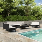 Set Divani da Giardino 10 pz con Cuscini in Polyrattan Nero