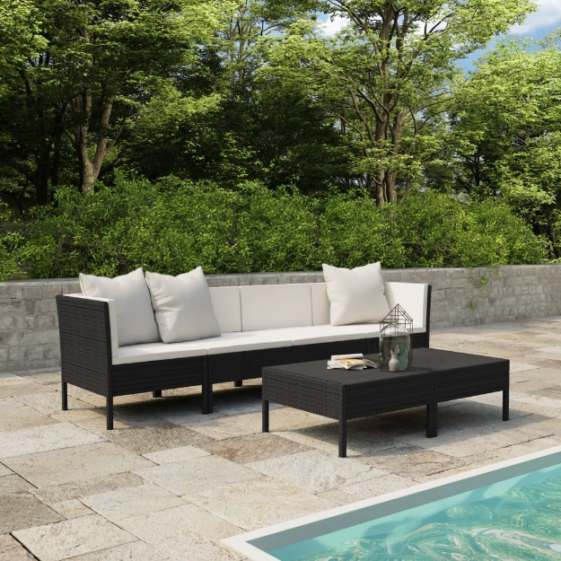 Set Divani da Giardino 9 pz con Cuscini in Polyrattan Nero