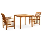 Set da Pranzo da Giardino 3 pz con Cuscini Massello di Acacia