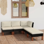 Set Divani da Giardino 5 pz con Cuscini in Polyrattan Nero