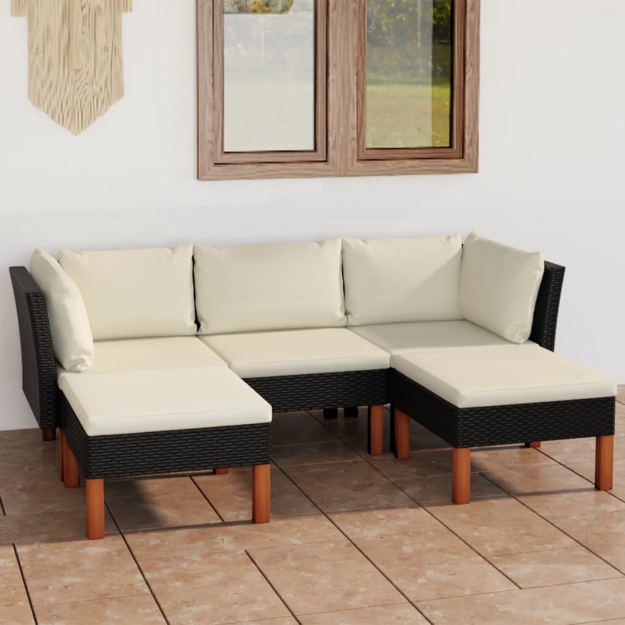 Set Divani da Giardino 5 pz con Cuscini in Polyrattan Nero