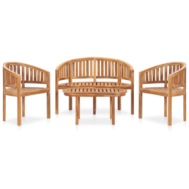 Set Salotto da Giardino 4 pz Design Curvo in Massello di Teak