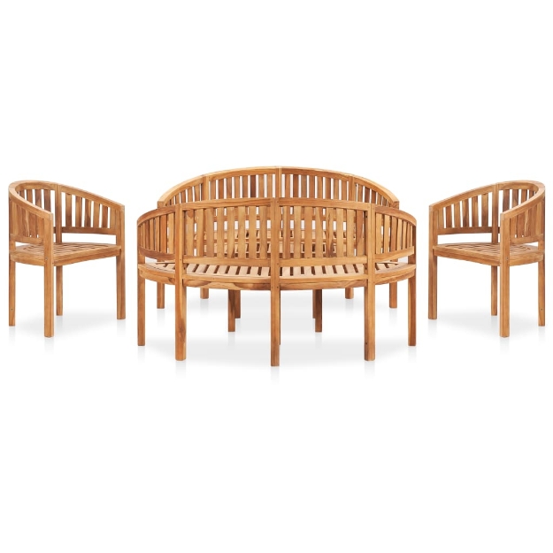 Set Salotto da Giardino 5 pz Design Curvo in Massello di Teak