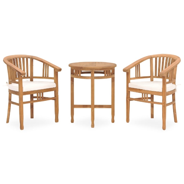 Set da Pranzo da Giardino 3 pz con Cuscini in Massello di Teak