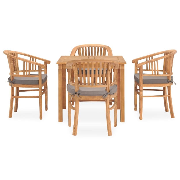 Set da Pranzo da Giardino 5 pz con Cuscini in Massello di Teak